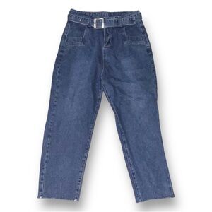 Order Belted Ultra High Waist Distressed Raw Hem Straight Leg Jeans Size XL EUC